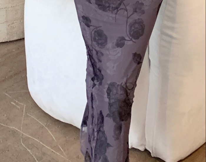 Sexy sling gray printing niche France style lace floral dress
