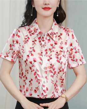 Silk middle-aged summer tops slim floral shirt for women