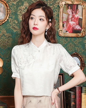 Real silk light tops white Chinese style shirt for women