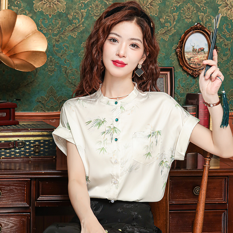 Chinese style summer shirt printing tops for women