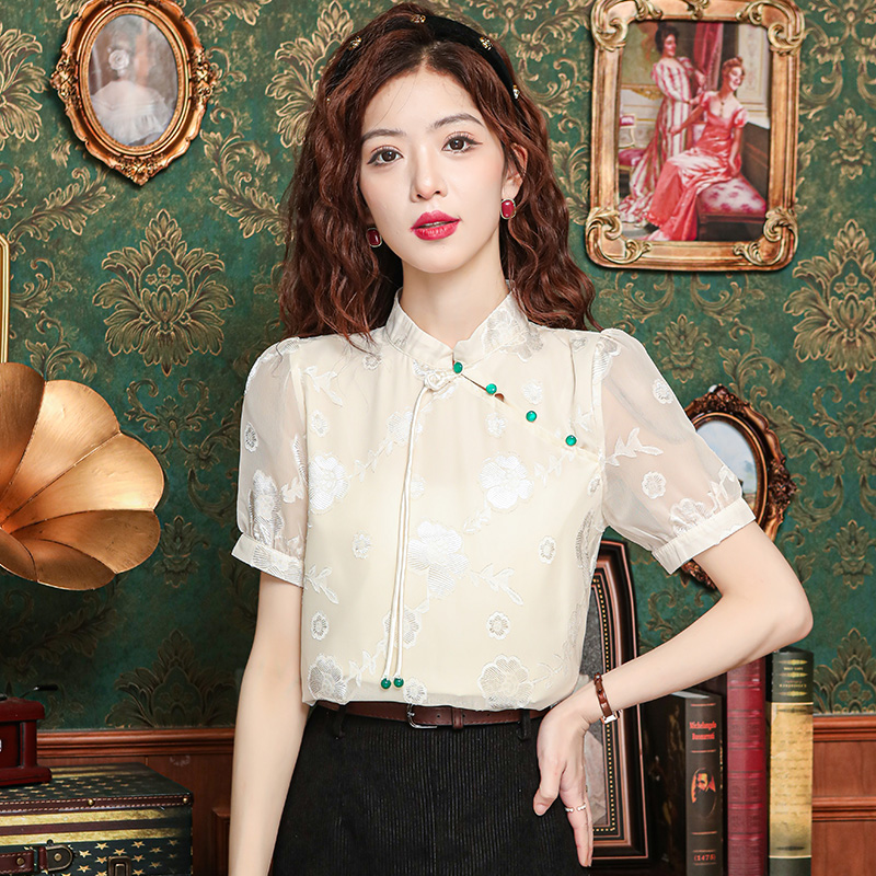 Jacquard Chinese style tops all-match shirt for women