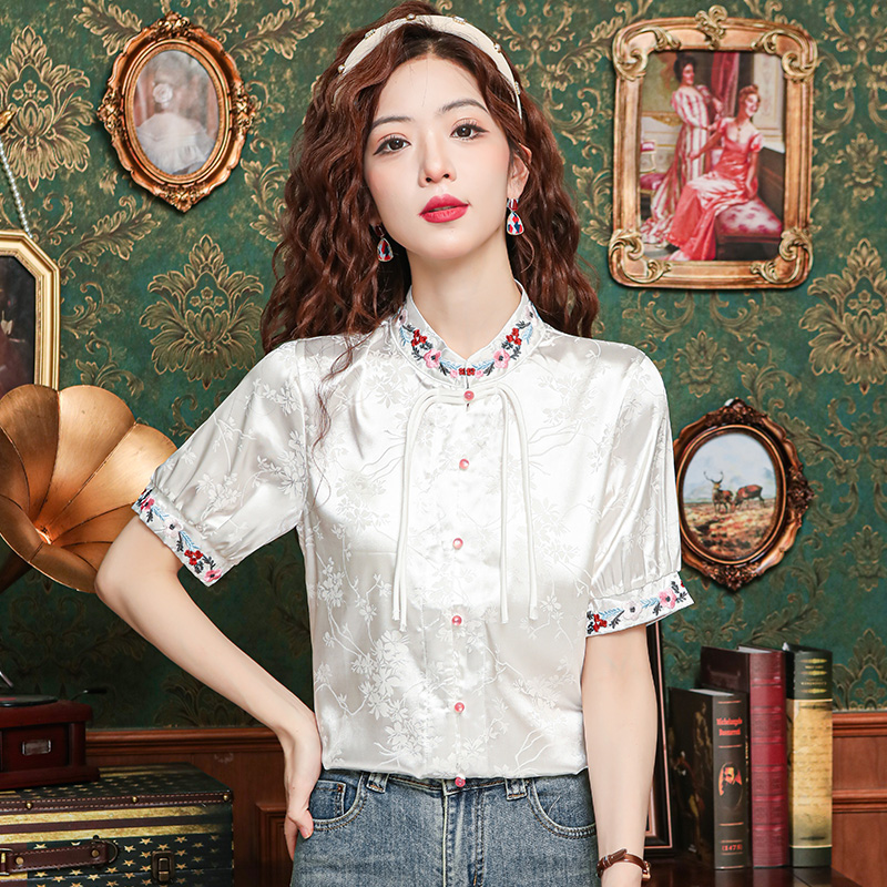 Embroidery small fellow tops Chinese style shirt for women