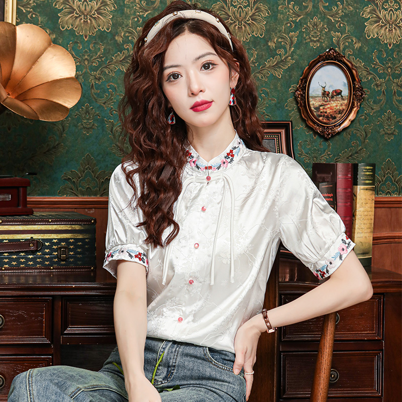 Embroidery small fellow tops Chinese style shirt for women