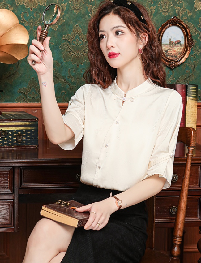 Short sleeve Chinese style tops loose temperament shirt