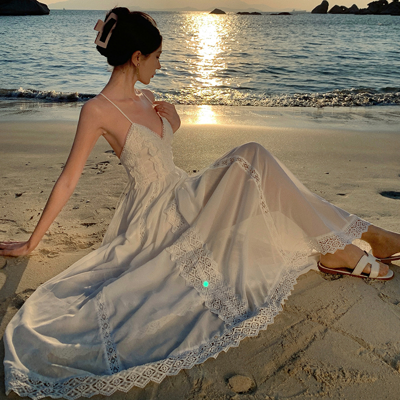 Halter beautiful beach dress seaside vacation long dress for women