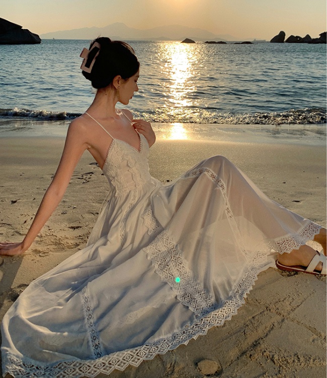 Halter beautiful beach dress seaside vacation long dress for women