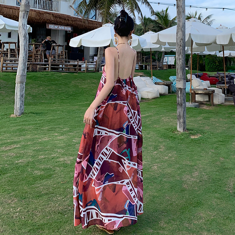 Printing vacation artistic sleeveless dress