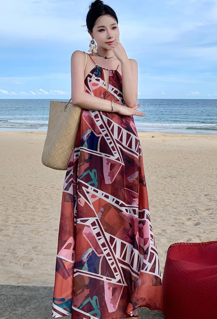 Printing vacation artistic sleeveless dress