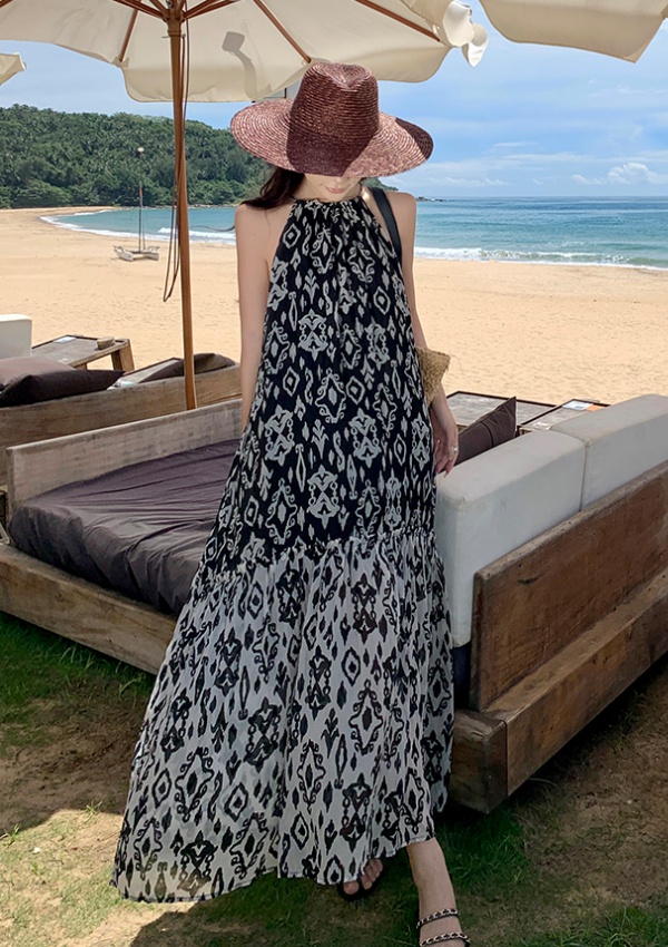 Sling sexy long dress vacation printing dress