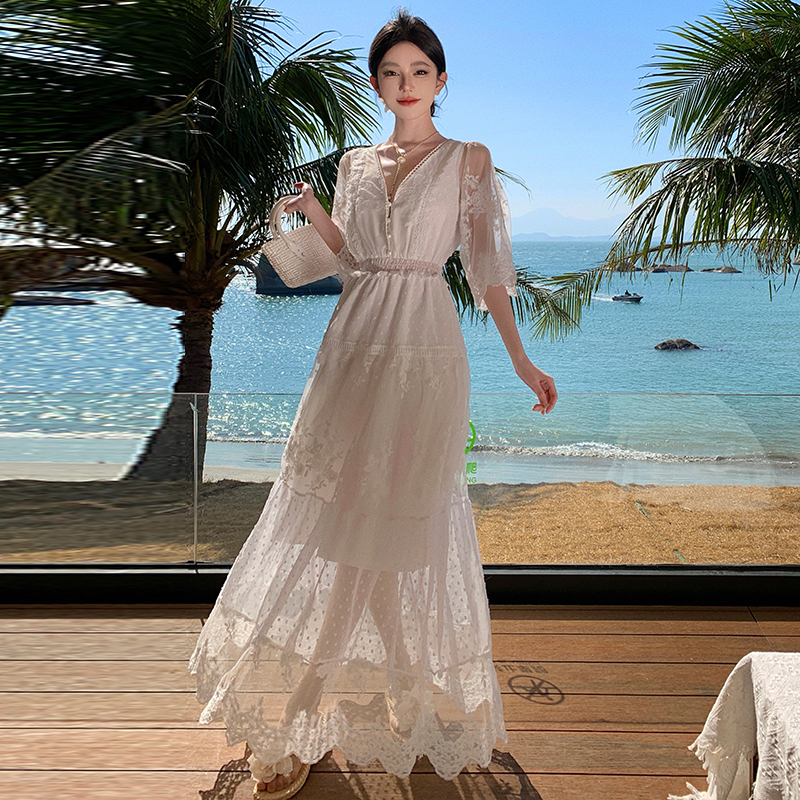 Beautiful France style long dress seaside dress