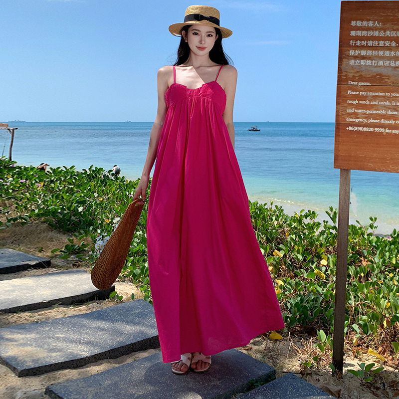 Vacation sandy beach long dress seaside sling dress