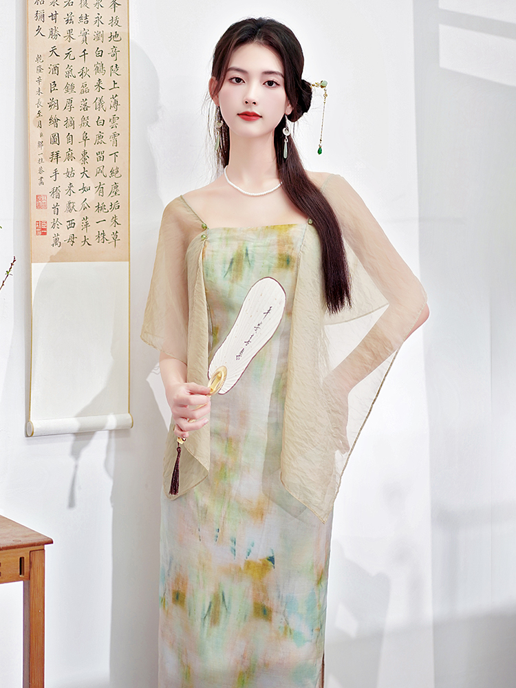 Lady painting Chinese style dress