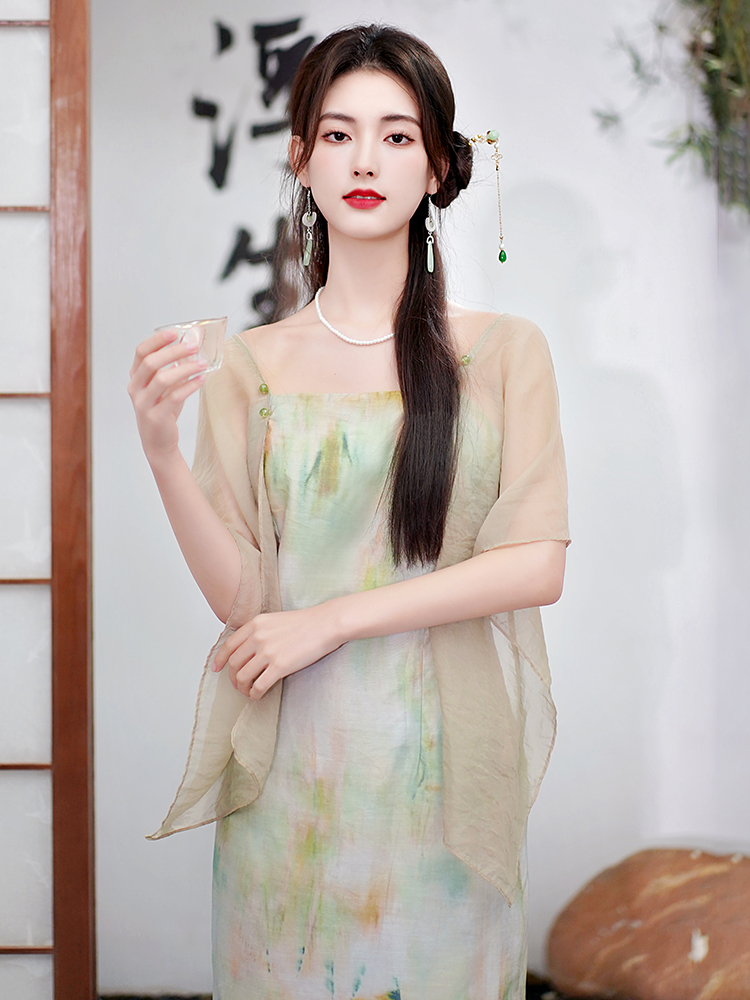 Lady painting Chinese style dress