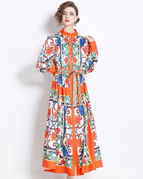Single-breasted cstand collar printing fashion dress