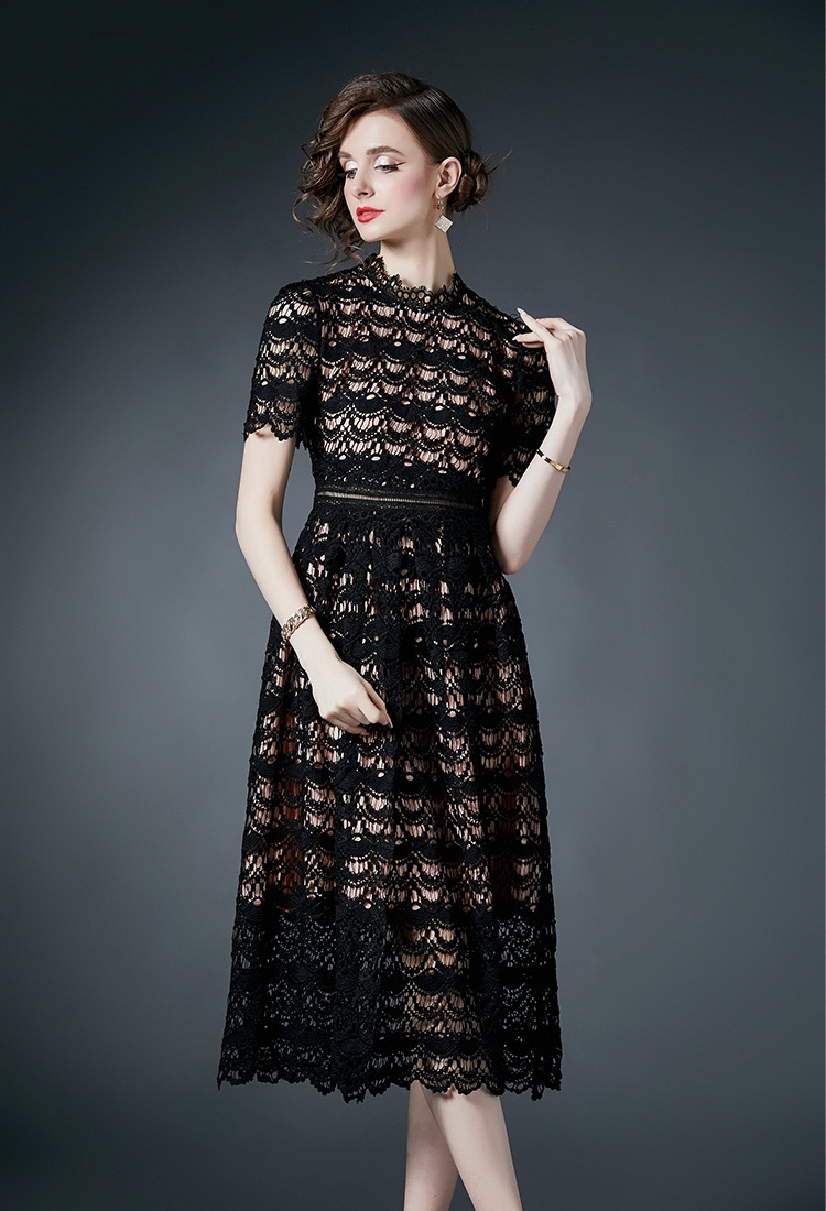 Light luxury long fashion hollow slim lace dress