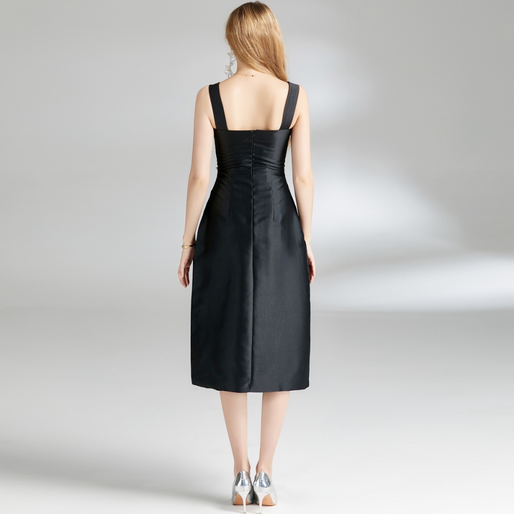 Rhinestone A-line slim big skirt long sling dress for women