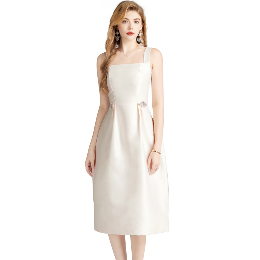 Rhinestone slim sling A-line dress for women