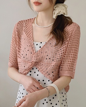 Korean style hollow smock short knitted tops for women