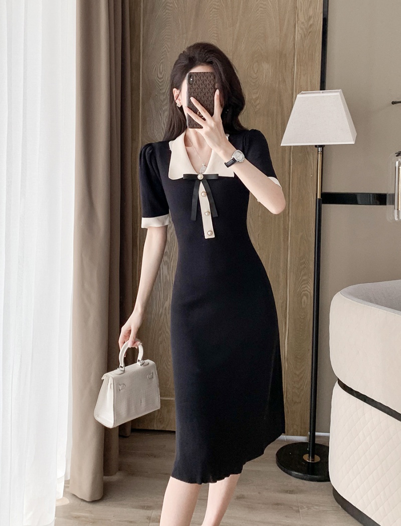 Chanelstyle knitted ice silk dress exceed knee summer long dress