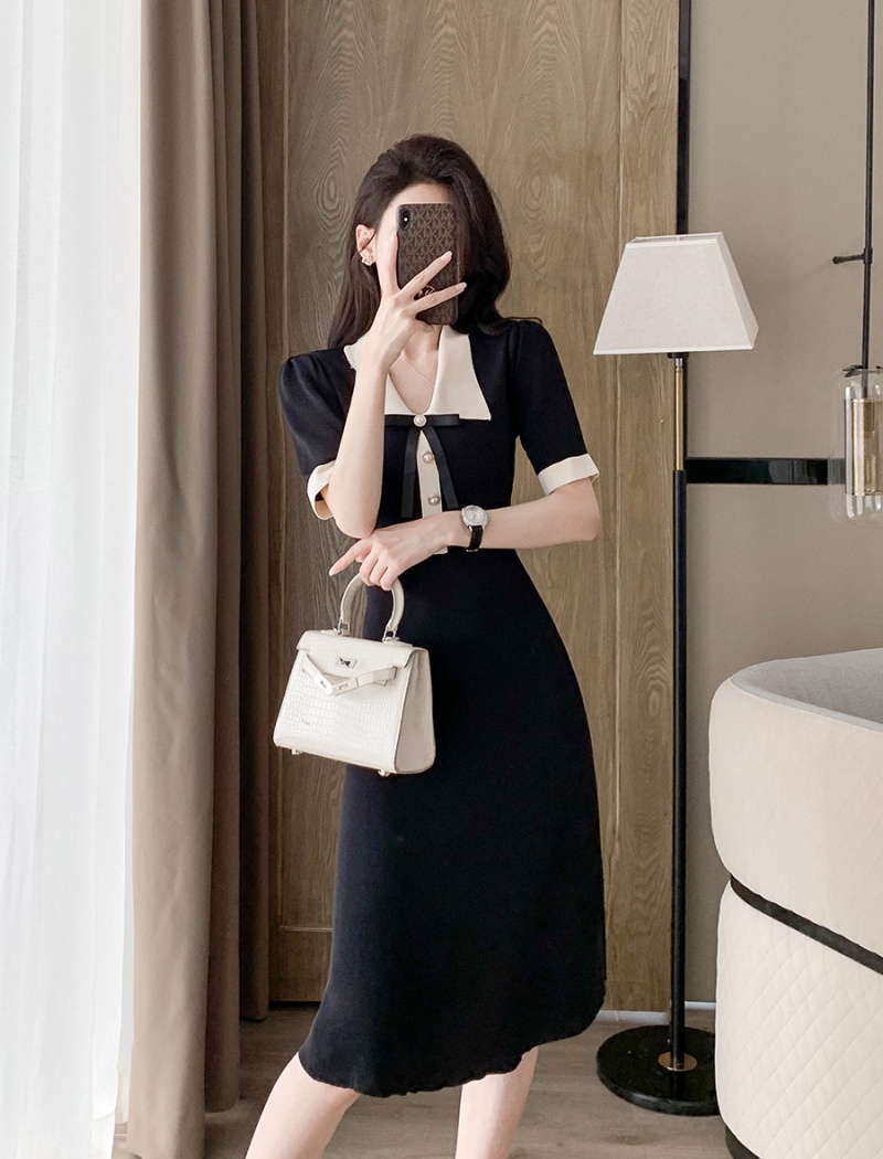 Chanelstyle knitted ice silk dress exceed knee summer long dress