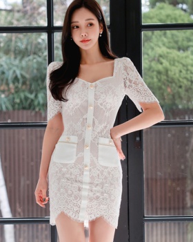 Short sleeve elegant T-back Korean style lady dress