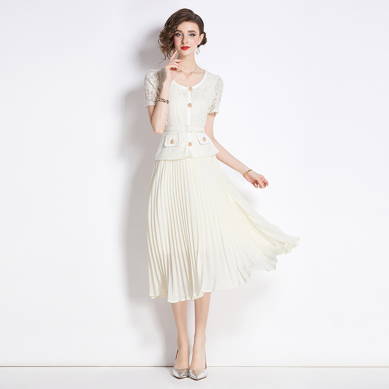 Light luxury fashion ladies slim long lace splice skirt