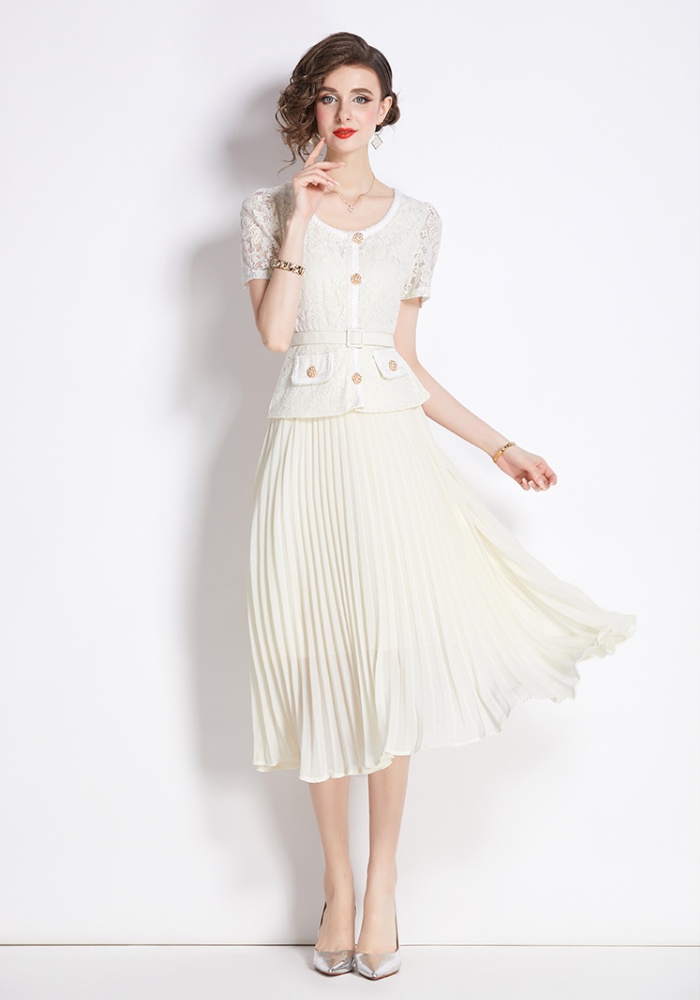 Light luxury fashion ladies slim long lace splice skirt