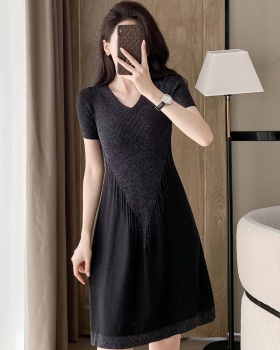 Chanelstyle knitted summer short sleeve dress for women