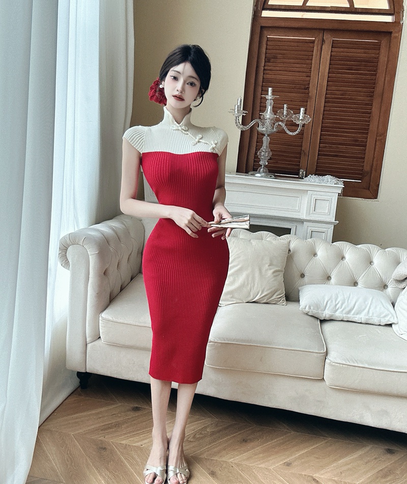 Package hip slim dress mixed colors cheongsam for women