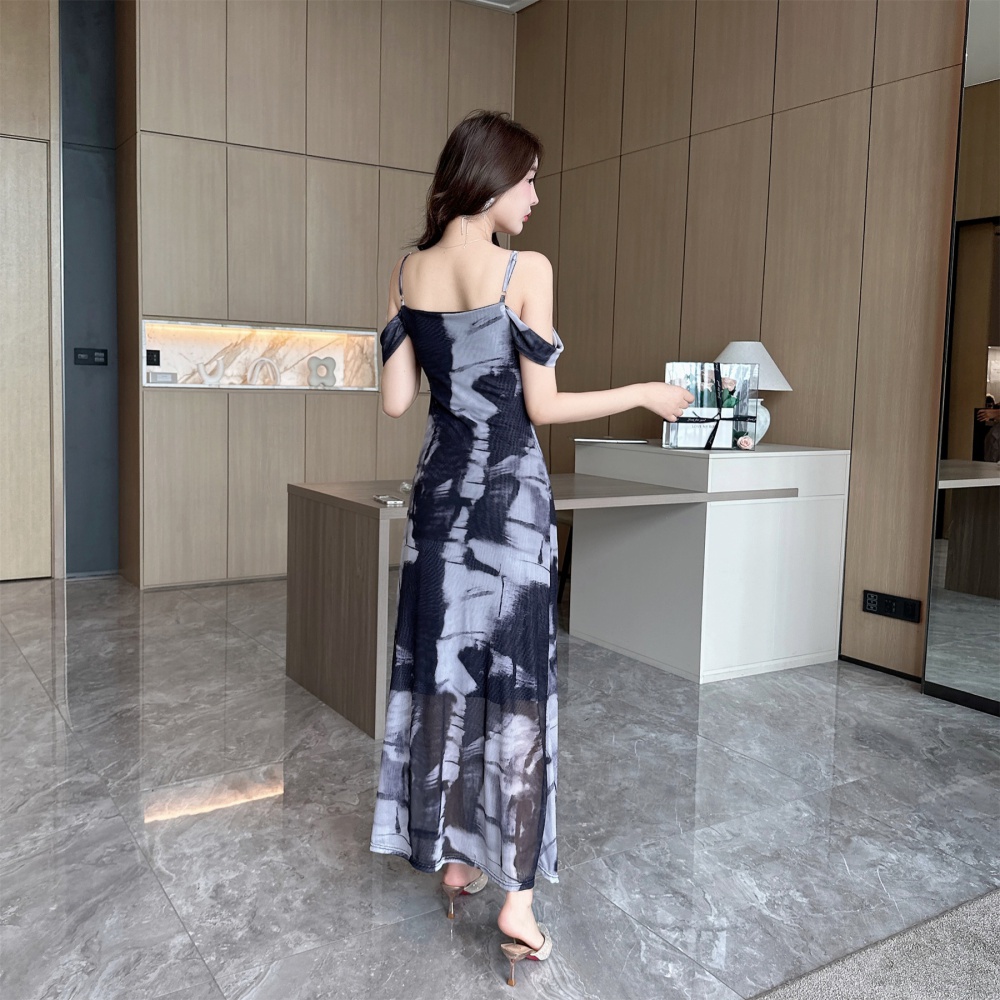 Sling painting long dress package hip dress for women