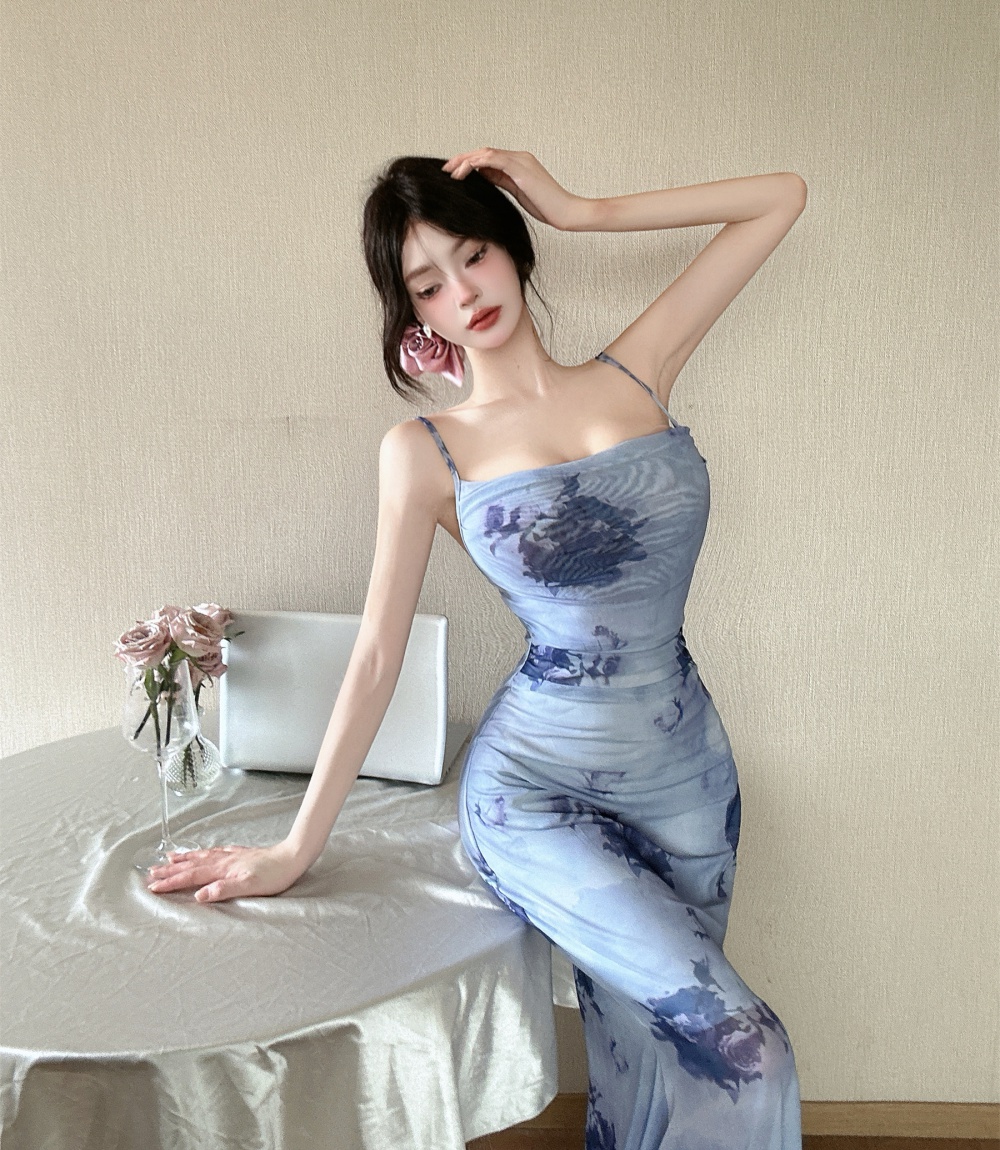 Sling mermaid drape dress retro slim temperament long dress