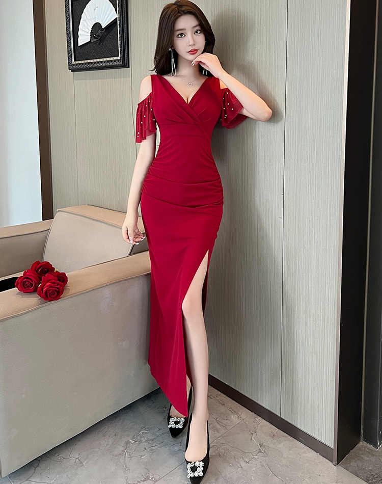 Strapless package hip dress tight low-cut long dress