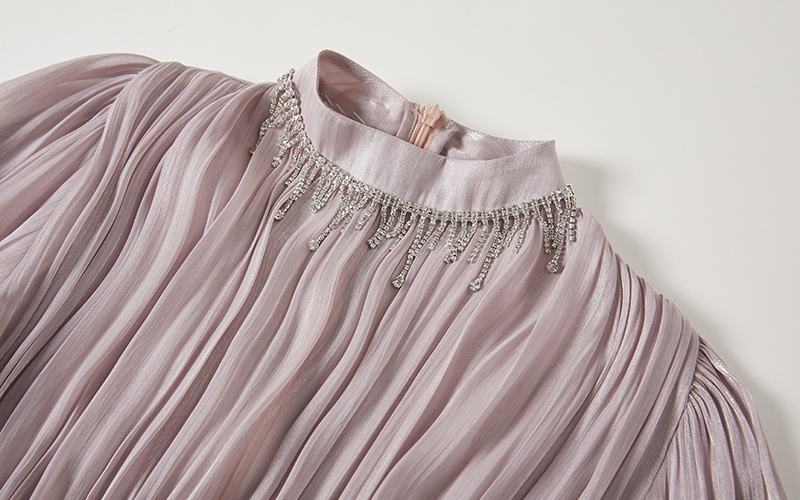 Shining lengthen fold pinched waist France style dress