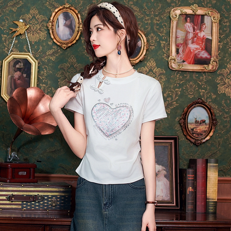 Slim summer tops short sleeve heart T-shirt for women