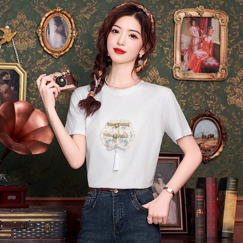 Unique embroidery small shirt Chinese style summer tops
