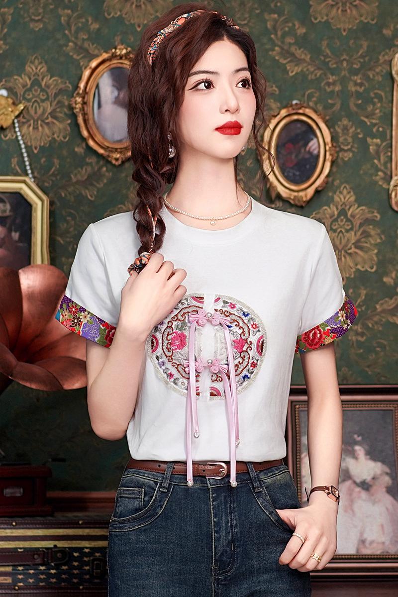 Summer short sleeve tops splice T-shirt for women