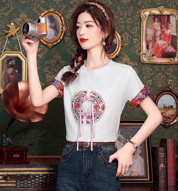 Summer short sleeve tops splice T-shirt for women