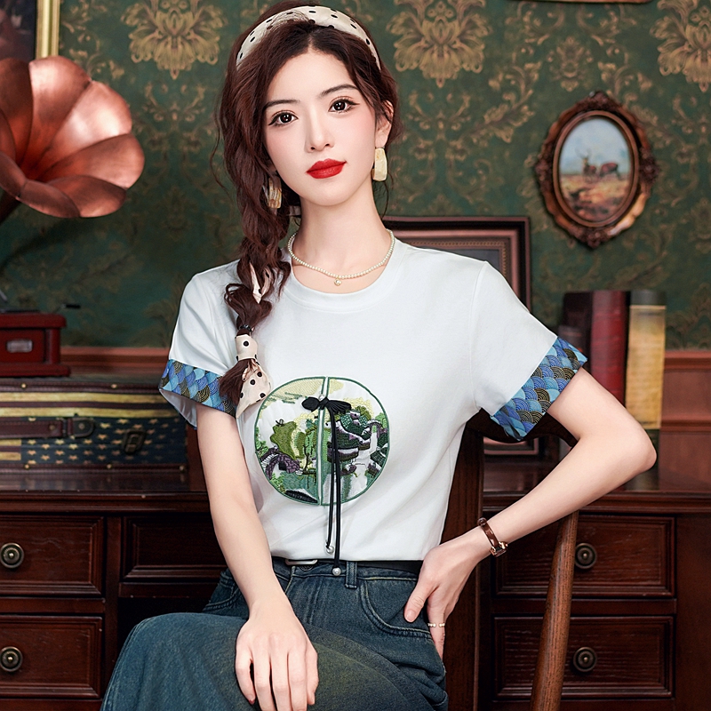 Summer loose T-shirt Chinese style embroidery tops