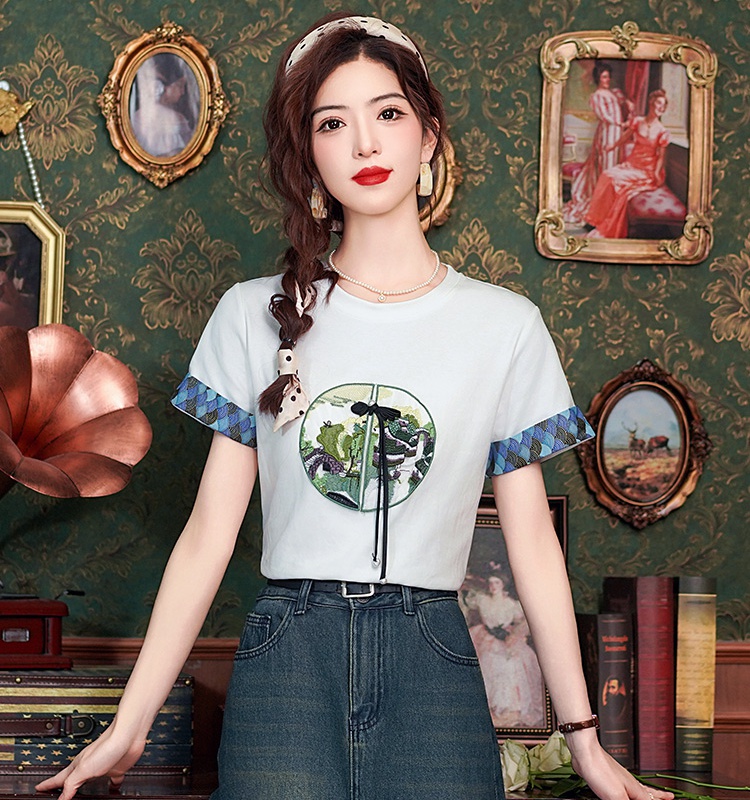 Summer loose T-shirt Chinese style embroidery tops