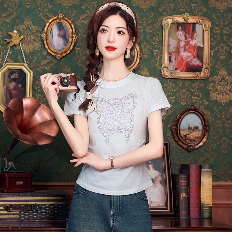 Chinese style tops slim T-shirt for women