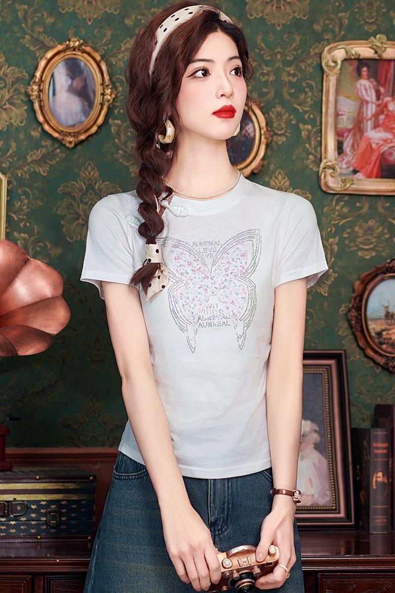 Chinese style tops slim T-shirt for women