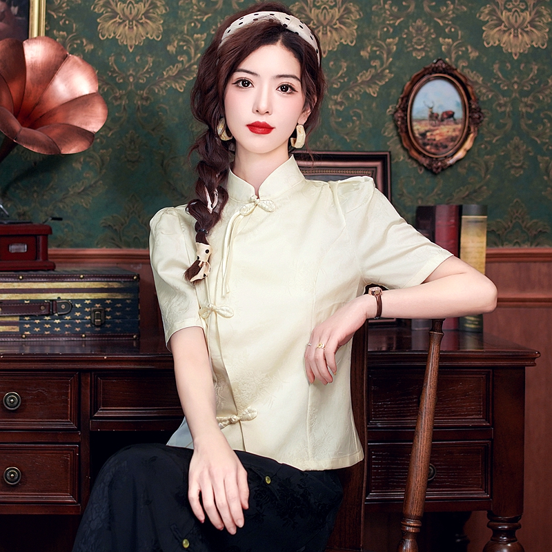 Cstand collar Chinese style shirt niche tops for women