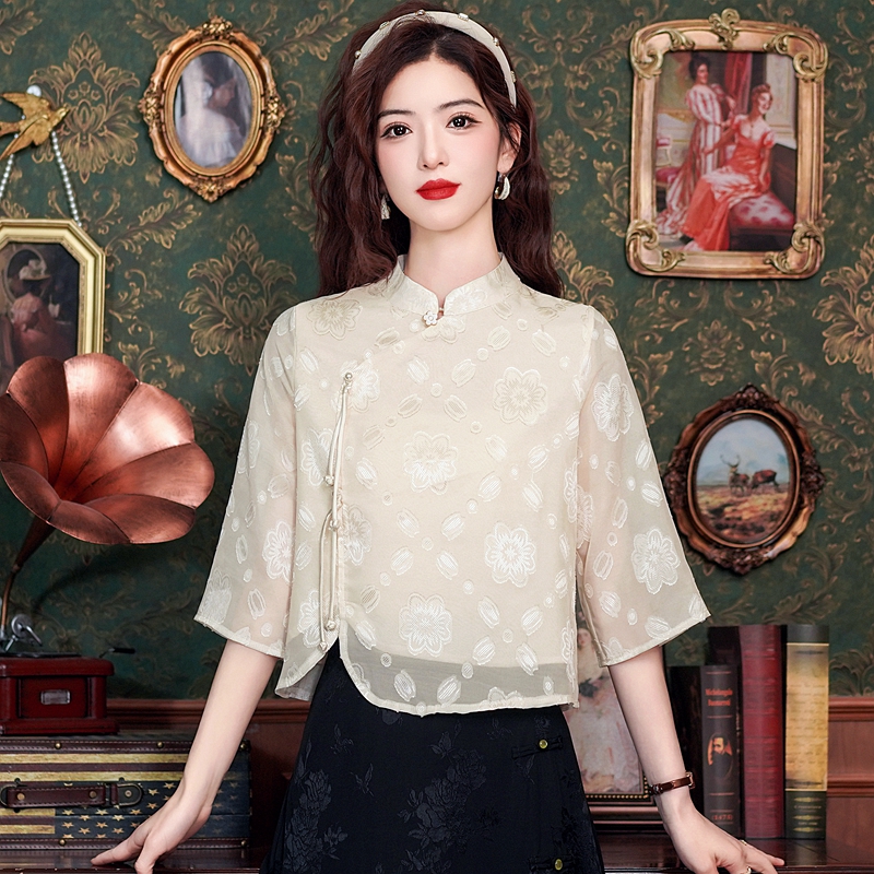 Tender loose tops jacquard Chinese style shirt