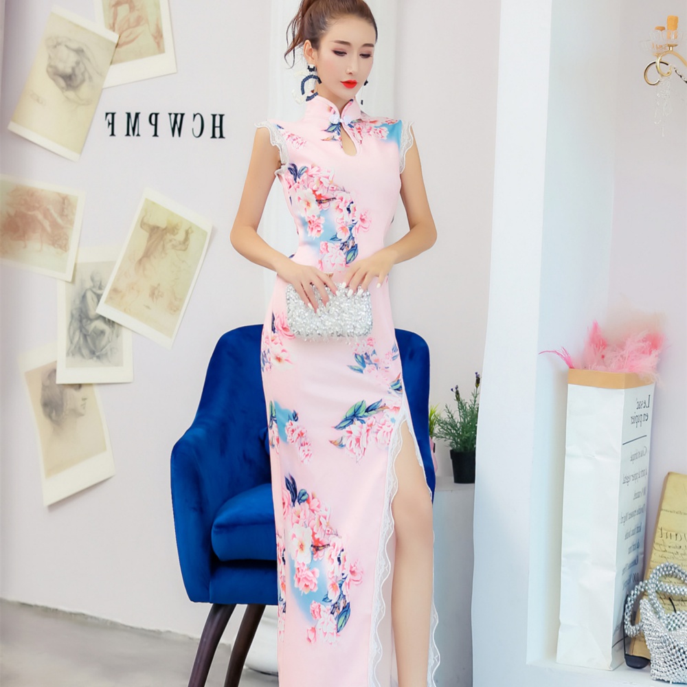 Maiden long Chinese style cheongsam light retro dress