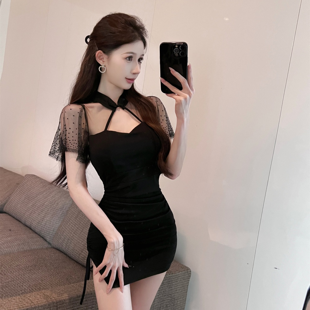 Bottoming short sleeve dress splice sexy cheongsam