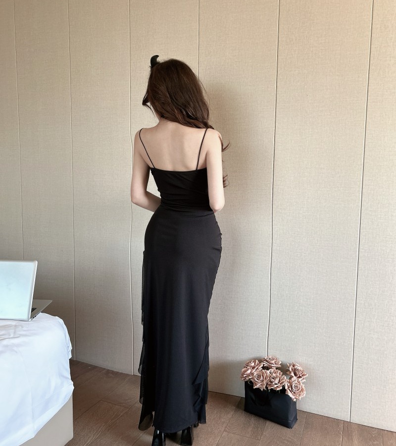 Irregular split dress sling hollow long dress for women