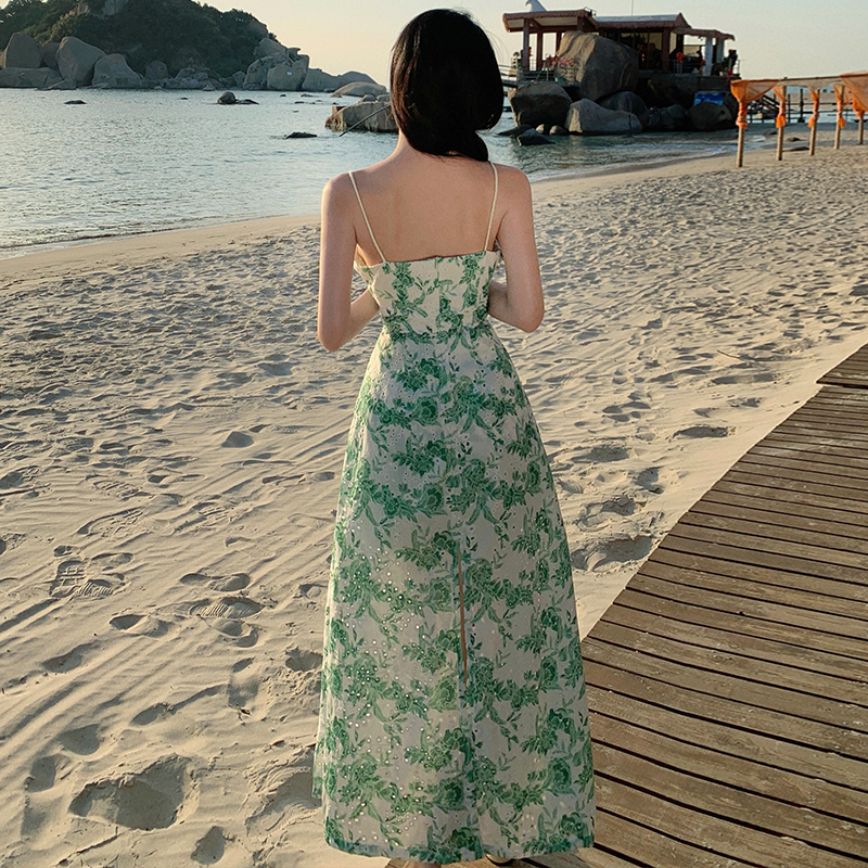 Split vacation dress jacquard niche long dress a set