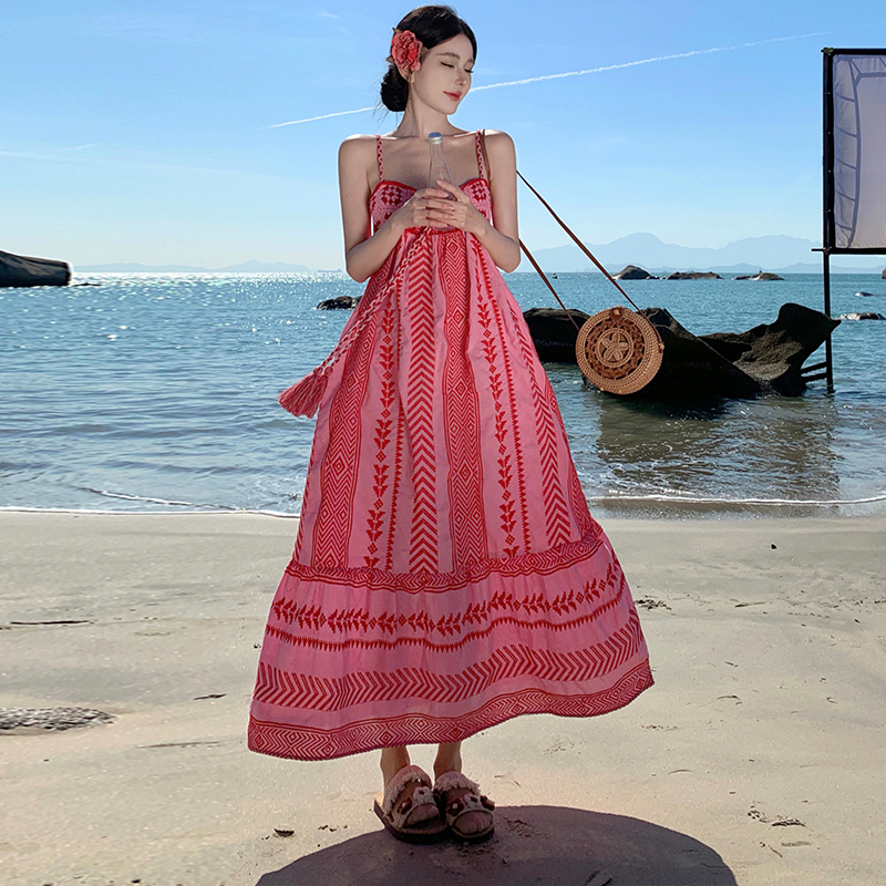 Vacation France style dress sandy beach long dress