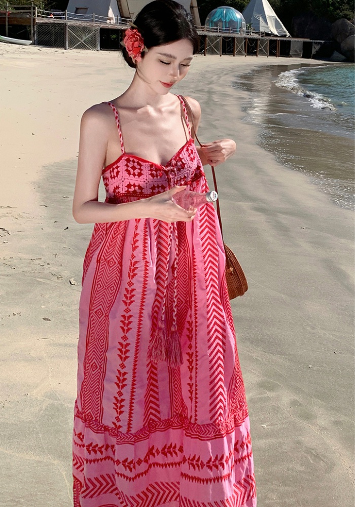 Vacation France style dress sandy beach long dress