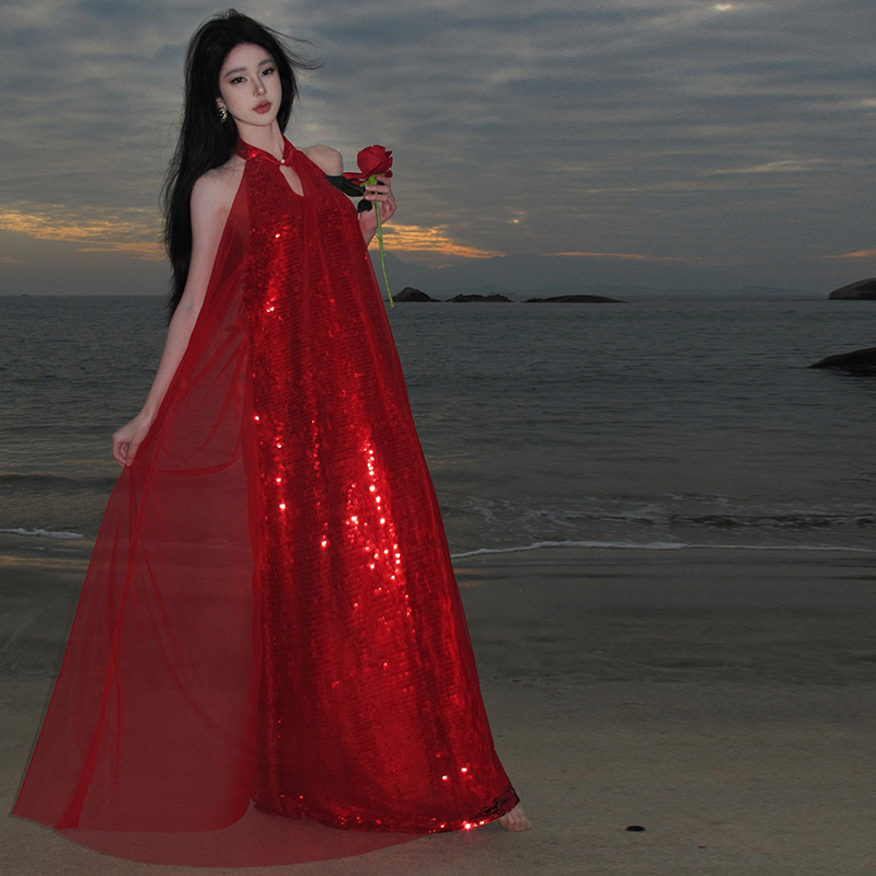 Light luxury sequins evening dress bride Chinese style dress
